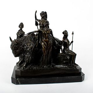 Circa 1900 Bronze Sculpture, The Warrior Women and Bison
