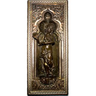 Framed Circa 1850 Alcove Bronze Statue, Gypsy