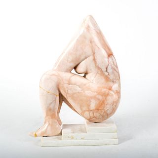 Marble Figural Sculpture on Base, Pink Woman