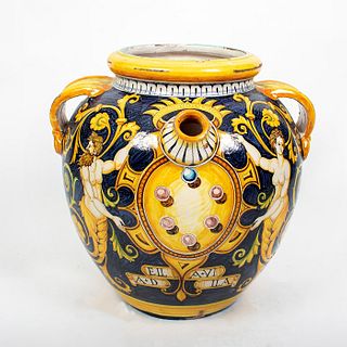Large Vintage Italian Polychrome Terracotta Jar with Spout