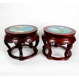 Pair of Chinese Cloisonne on Carved Mahogany Stands