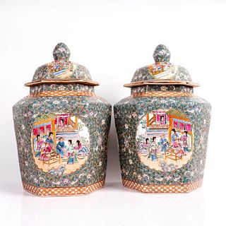 Pair of Large Chinese Porcelain Decorative Urn Ginger Jar
