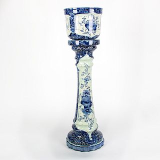 Delft Ceramic Floral Jardiniere with Pedestal Stand