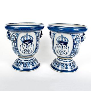 Pair of Abigails Ceramic Planters, Blue And White