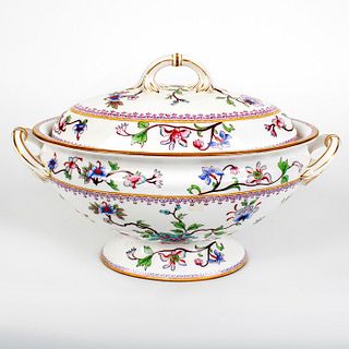 Antique Royal Worcester Hand-Painted Soup Tureen and Lid Set