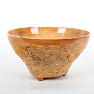 Unique Detailed Glass Footed Bowl, Native Amercian