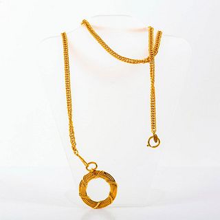Vintage Chanel Gold Plated Magnifying Glass Pendant Necklace