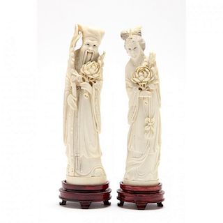 A Pair of Chinese Ivory Daoist Immortal Figures 