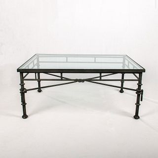 Rectangular Black Iron Coffee Table With Glass Top