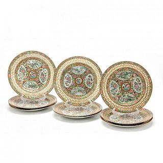 Set of Nine Unusual Rose Medallion Plates 