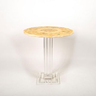 Vintage Marble Coffee Table Top With Lucite Pillar