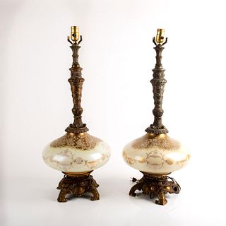 Pair of Vintage Hollywood Regency Gold Gilt Glass Lamps