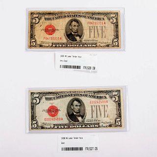 2pc 1928B and 1928C Five Dollars Legal Tender Notes