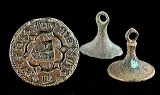 3 Medieval European Brass & Leaded Bronze Stamp Seals