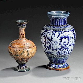 Two Doulton Lambeth Edith Lupton Decorated Stoneware Vases