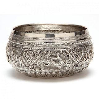 Burmese Silver Repousse Bowl 