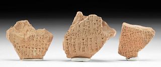 3 Babylonian Terracotta Cuneiform Tablet Fragments