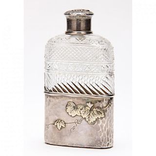 Tiffany & Co. Aesthetic Period Cut Glass & Sterling Silver Flask 