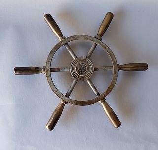 Vintage Brass and Steel Yacht Ship's Wheel