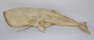 Carved Wood Whale in a White Washed Finish