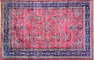 Vintage Hand Knotted Wool Sarouk Carpet
