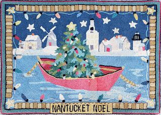 Vintage Claire Murray, "Nantucket Noel" Hooked Rug