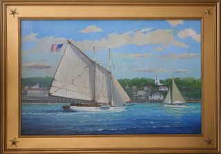 William Lowe Oil on Linen "Schooner off Nantucket Yacht Club"