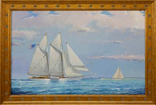 William Lowe Oil on Canvas "Sailing off Nantucket Harbor"