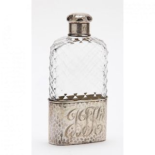 Antique Tiffany & Co. Sterling Silver & Cut Glass Flask 