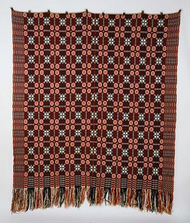 American Woven Wool Jacquard Coverlet, 19th Century