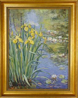 Jan Pawlowski Oil on Canvas "Bearded Irises"