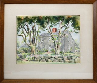 Doris and Richard Beer Watercolor on Paper "Grey House, Nantucket"