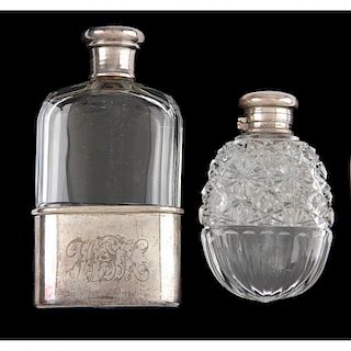 Two Antique Tiffany & Co. Sterling Silver & Glass Flasks 