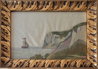 19th Century Coastal Woolwork Embroidery on Silk