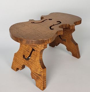 Solid Tiger Maple Fiddle Shaped Step Stool Height