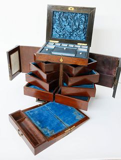 English Burled Wood Jewelry Box, early 19th Century