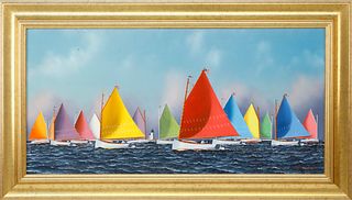 Jerome Howes Oil on Canvas "Rainbow Fleet"