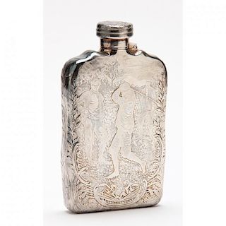 Antique Tiffany & Co. Sterling Silver Flask with Golfing Motif 