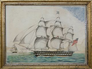 John Krueger Watercolor on Paper "Portrait of an American Gunboat"