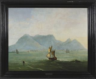 Antique Oil On Panel "Cape Town" , 19th Century