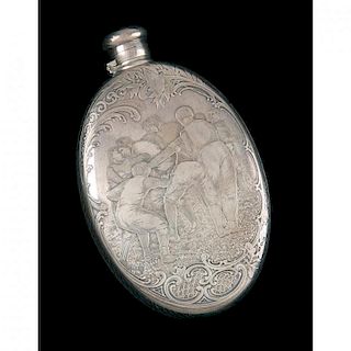 Antique Tiffany & Co. Sterling Silver Flask with Football Motif 