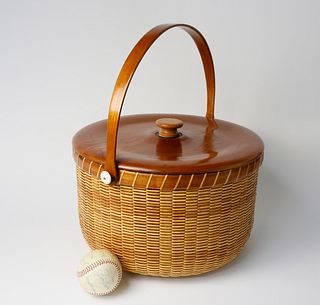 Janet L. Carreau Round Covered Nantucket Basket with Swing Handle