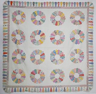 Colorful Dresden Plate Patchwork Quilt, 1930s