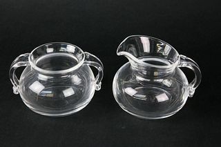 Signed Steuben Clear Crystal Creamer and Sugar
