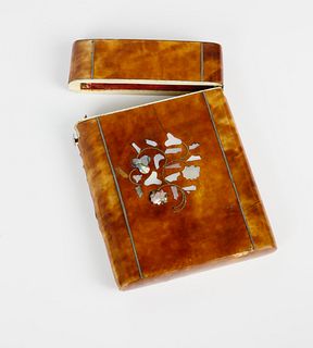 19th Century Mother of Pearl Inlaid Tortoiseshell Card Case