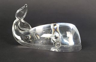 Signed Steuben Clear Crystal Figural Sperm Whale Sculpture