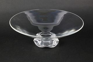 Signed Steuben Clear Crystal Bowl with Shaped Pedestal Base
