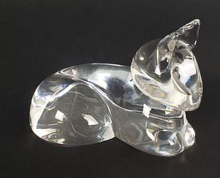 Signed Steuben Clear Crystal Figural Lounging Cat Sculpture Art Statue