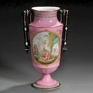 Pink Ground Porcelain Two-handled Vase