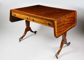English Regency Mahogany and Satinwood Sofa Table, circa 1820